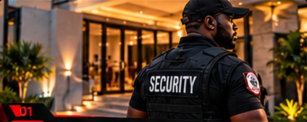 Professional security officer guarding a modern property
